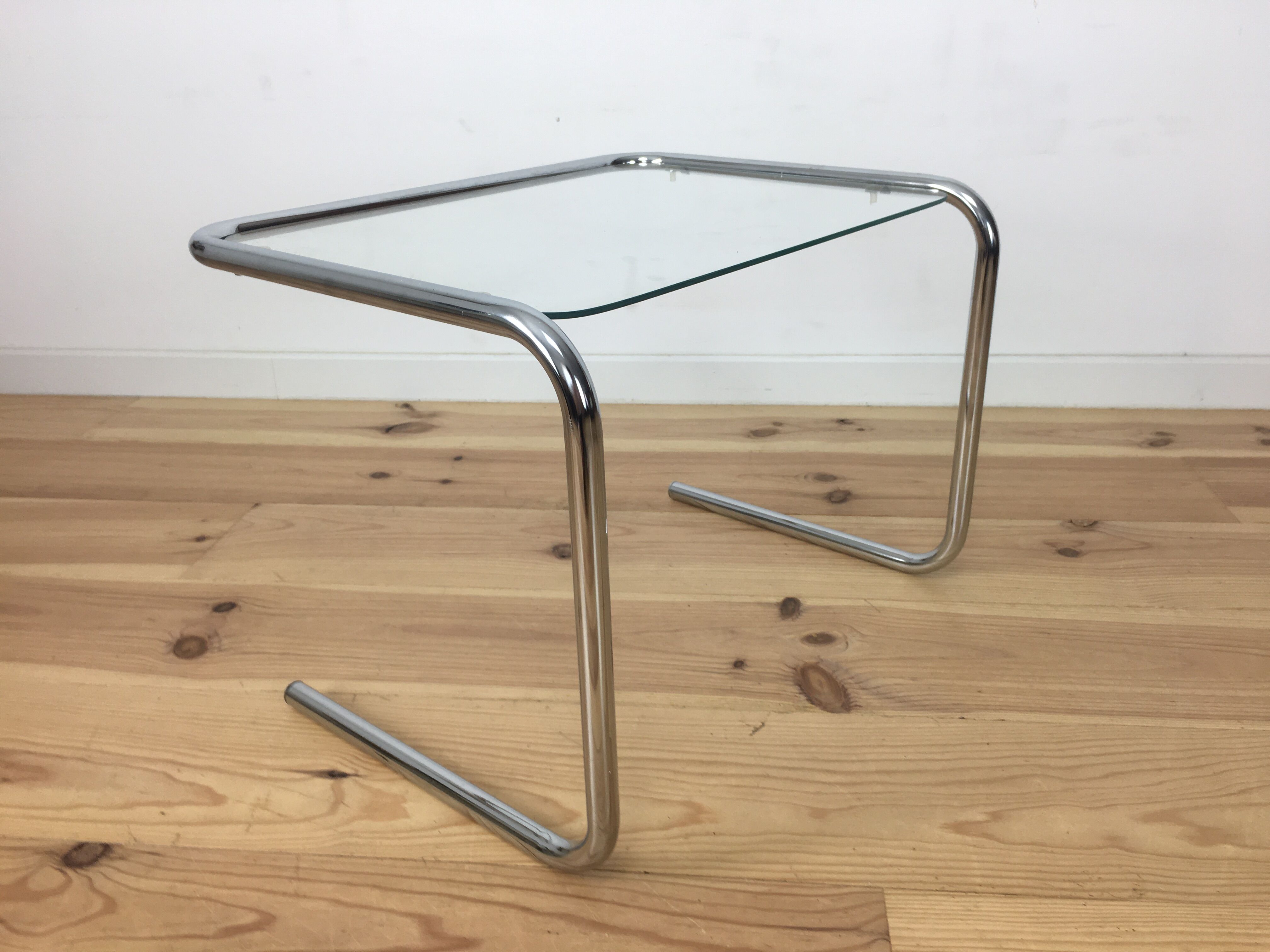 Chrome and glass side table