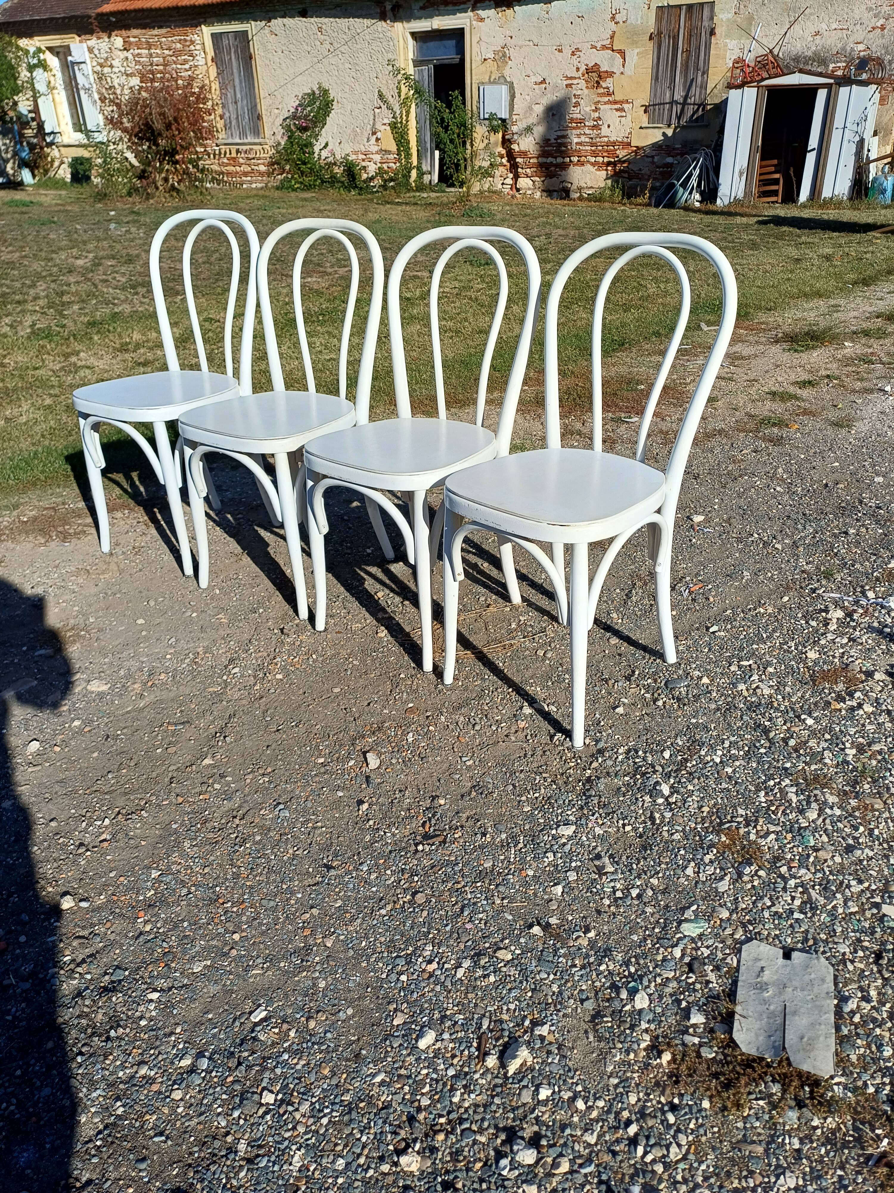 4 Thonet Bistro Chairs Limed Wood White