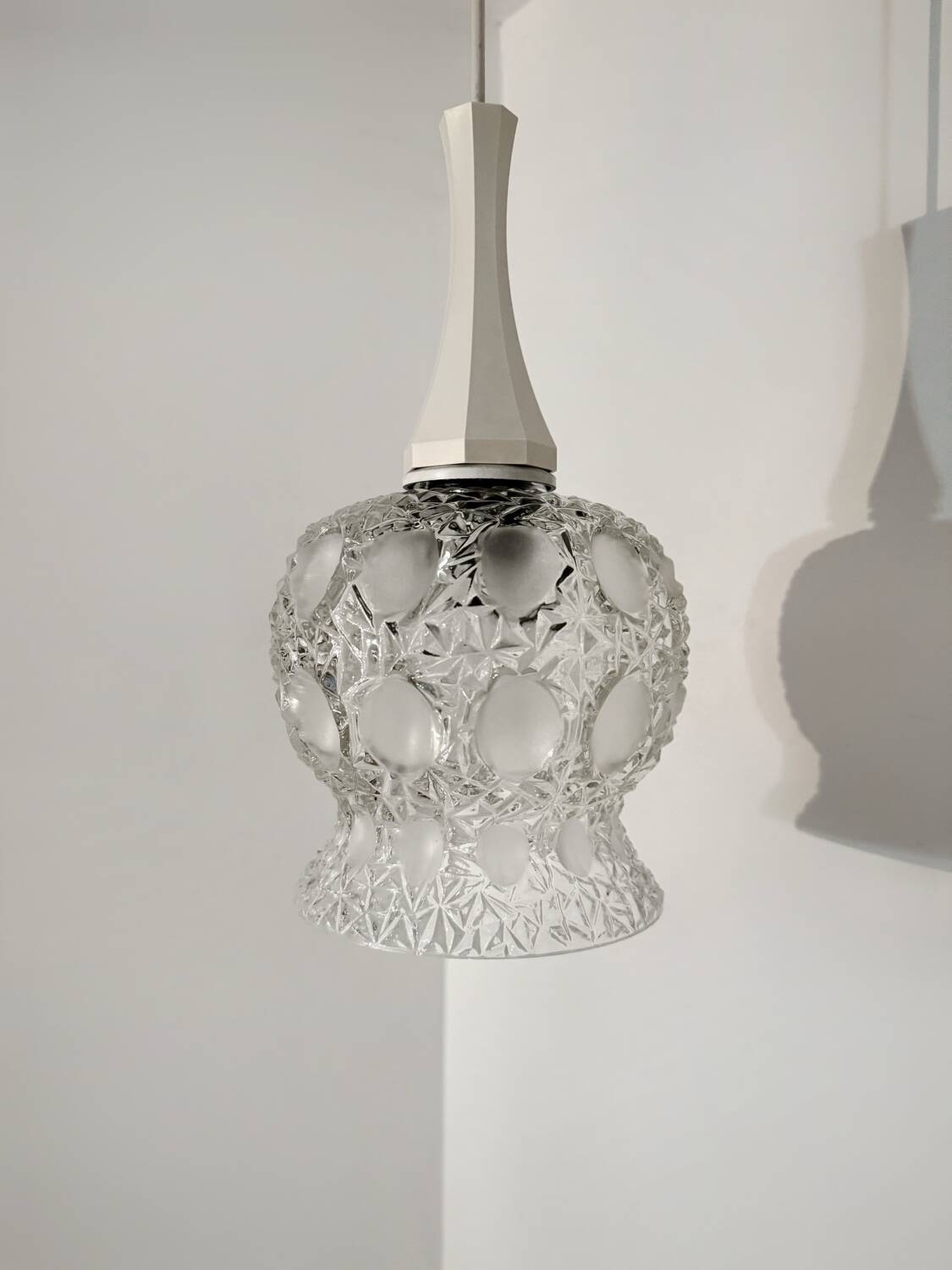 Pressed molded glass pendant light from the 60s