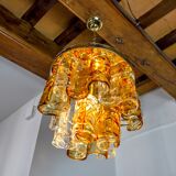 Two-tone chandelier by Zero Quattro, orange and transparent murano glass, Italy, 1970