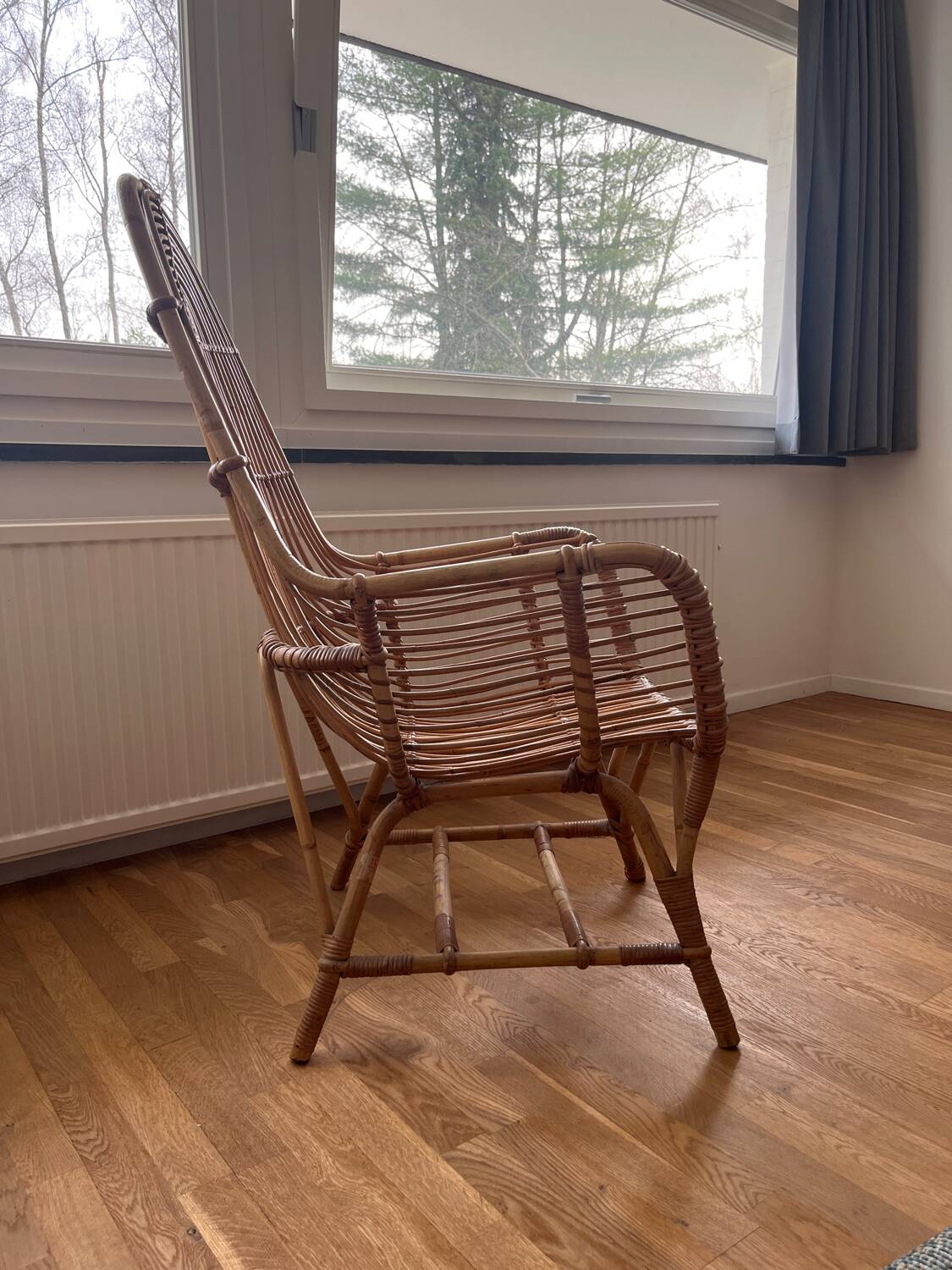 Fauteuil rotin vintage haut dossier années 70