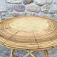 Round coffee table vintage rattan and vinyl braided straw way