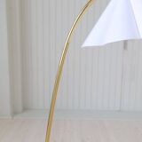 Curved mid-century floor lamp in brass and stone