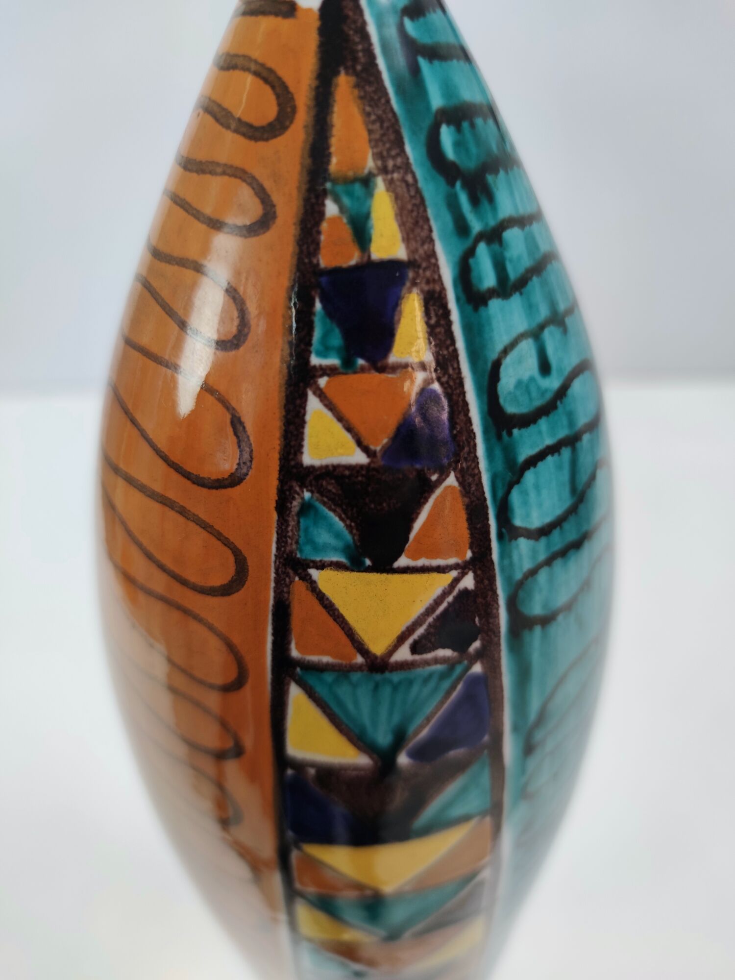 Vintage Multicolored Lacquered Ceramic Vase with Geometric Patterns, Italy