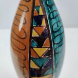 Vintage Multicolored Lacquered Ceramic Vase with Geometric Patterns, Italy