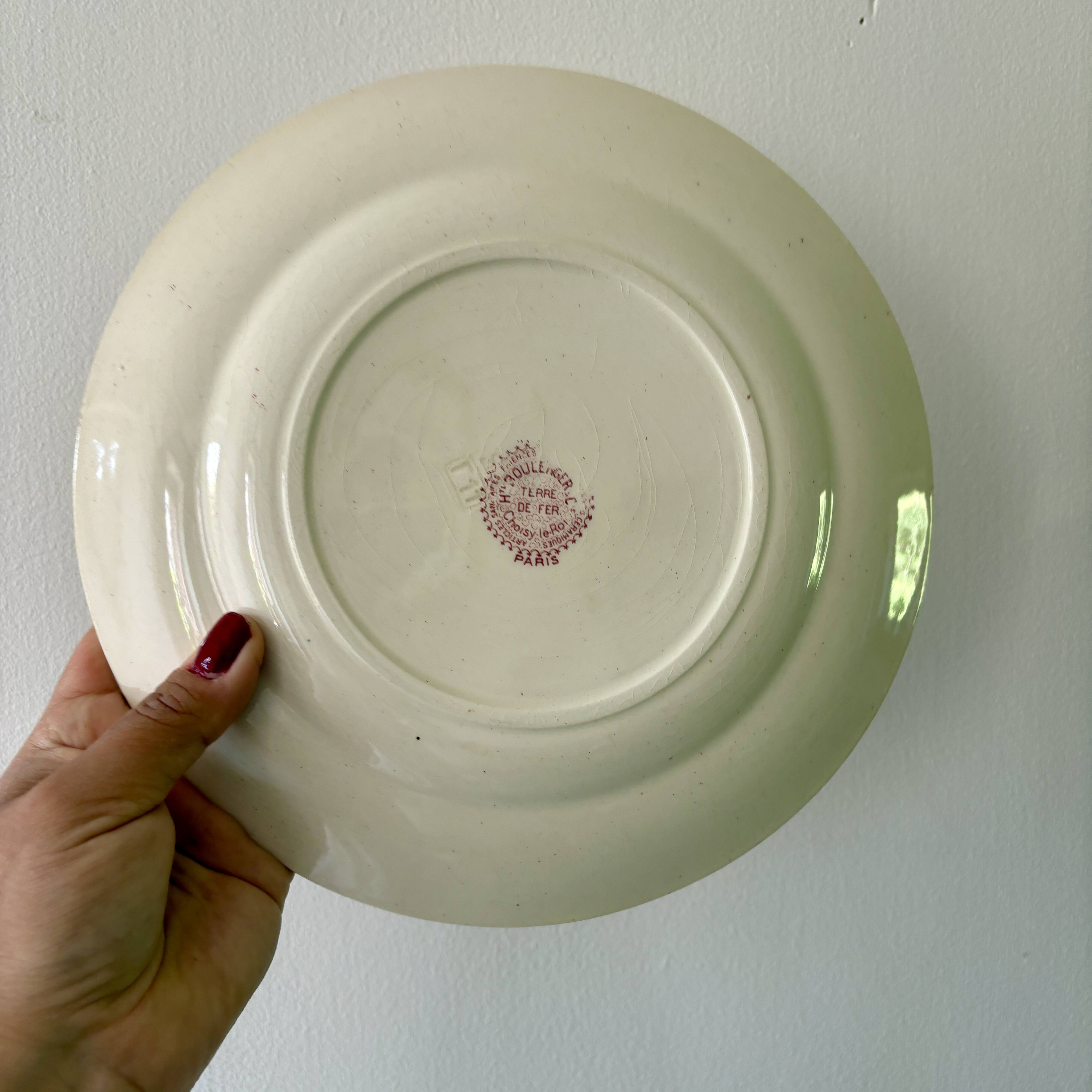 Lot de 10 assiettes plates anciennes en terre de fer dépareillées
