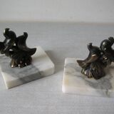 Old pair of bookends paperweight couple of birds marble spelter retro office decor