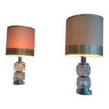 Pair of glass and chrome lamps. Circa 1970