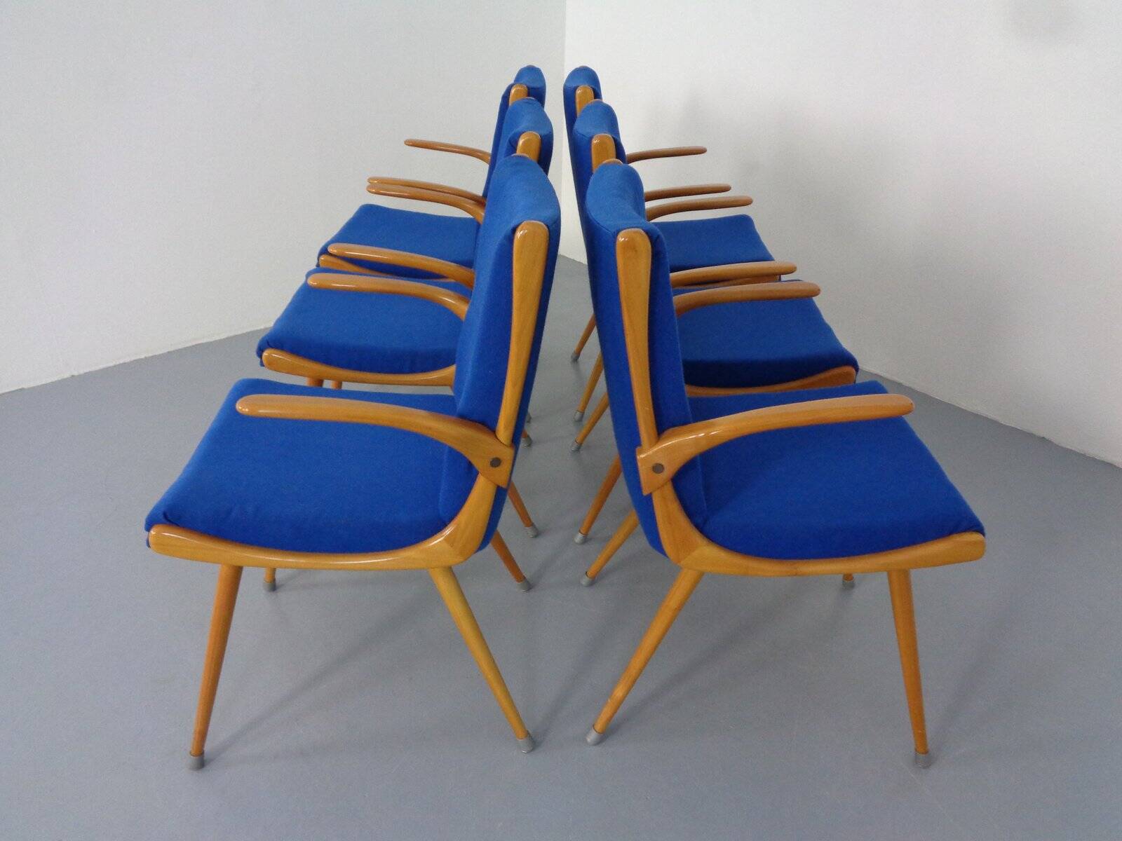 Mid-Century German Boomerang Armchairs in Cherrywood, Set of 6