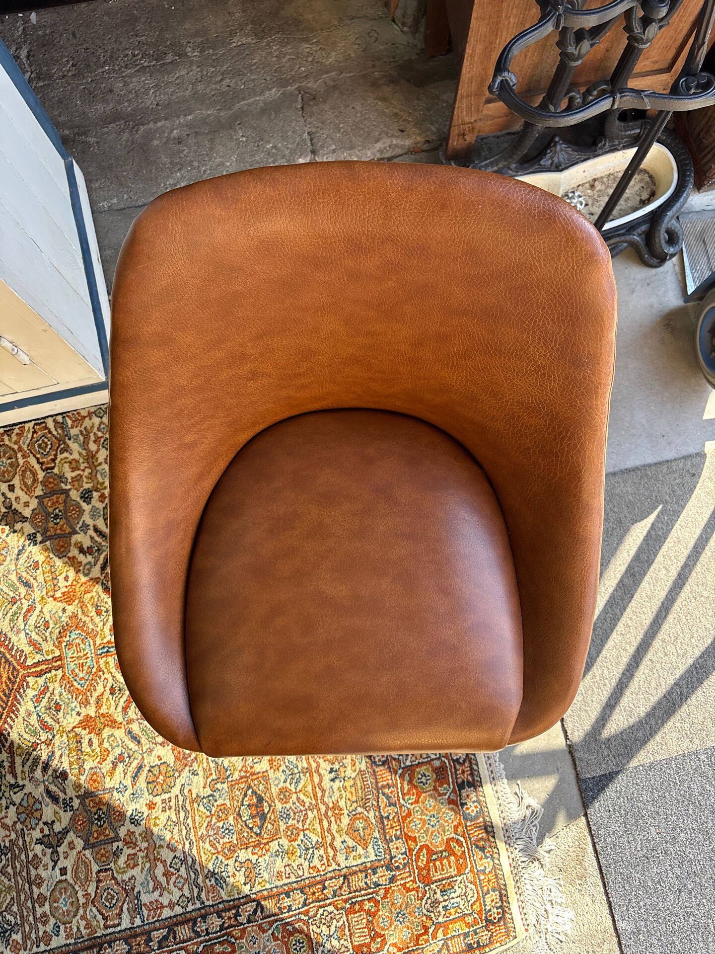 Vintage swivel office chair in cognac faux leather – 1970s