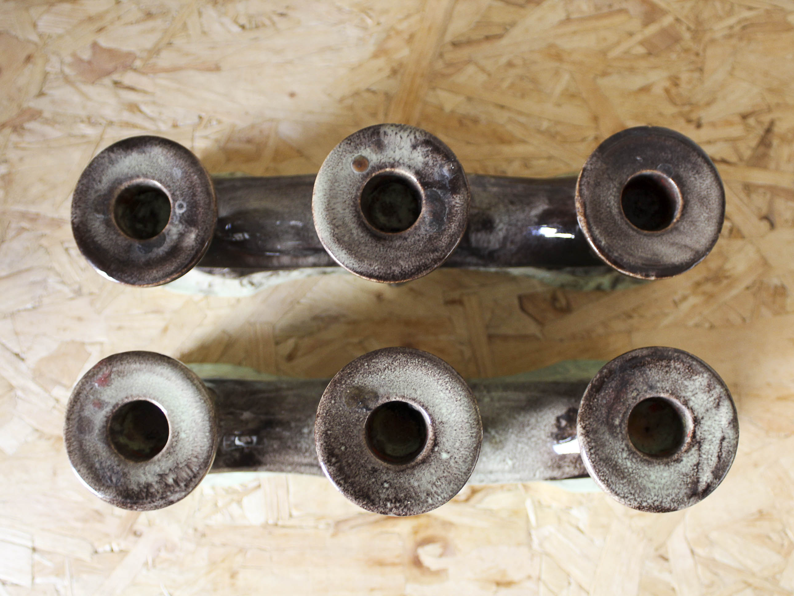 Pair of candlesticks 3 arms in glazed ceramic