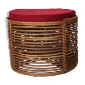Pouf tabouret bout de canapé en rotin 1960