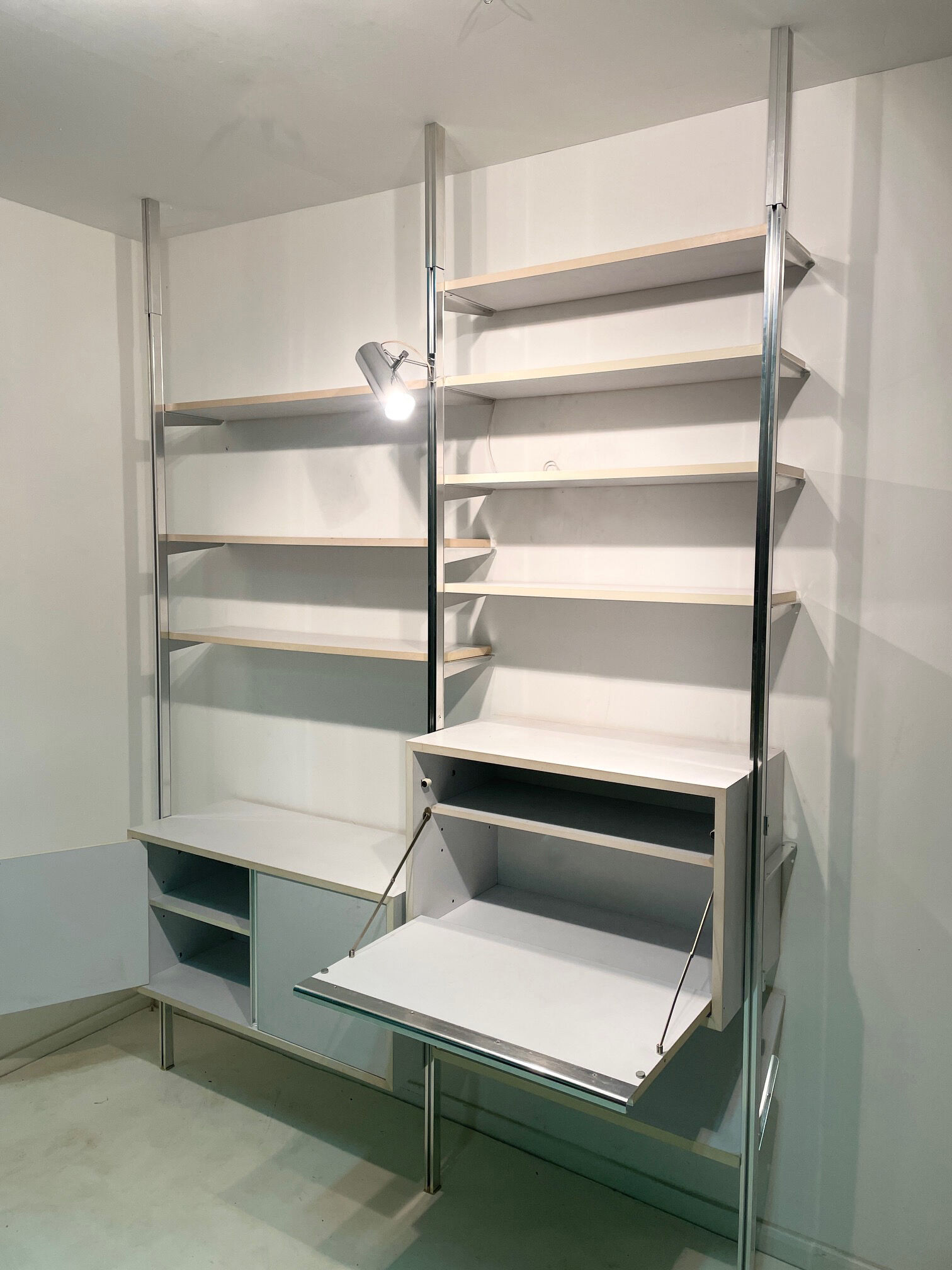 Modular floor/ceiling library with sideboard and secretary