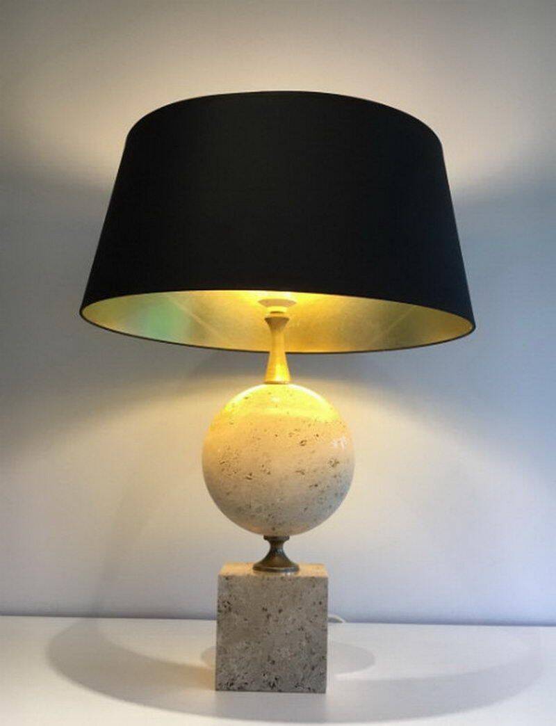 Large lamp in travertine. Philippe Barbier