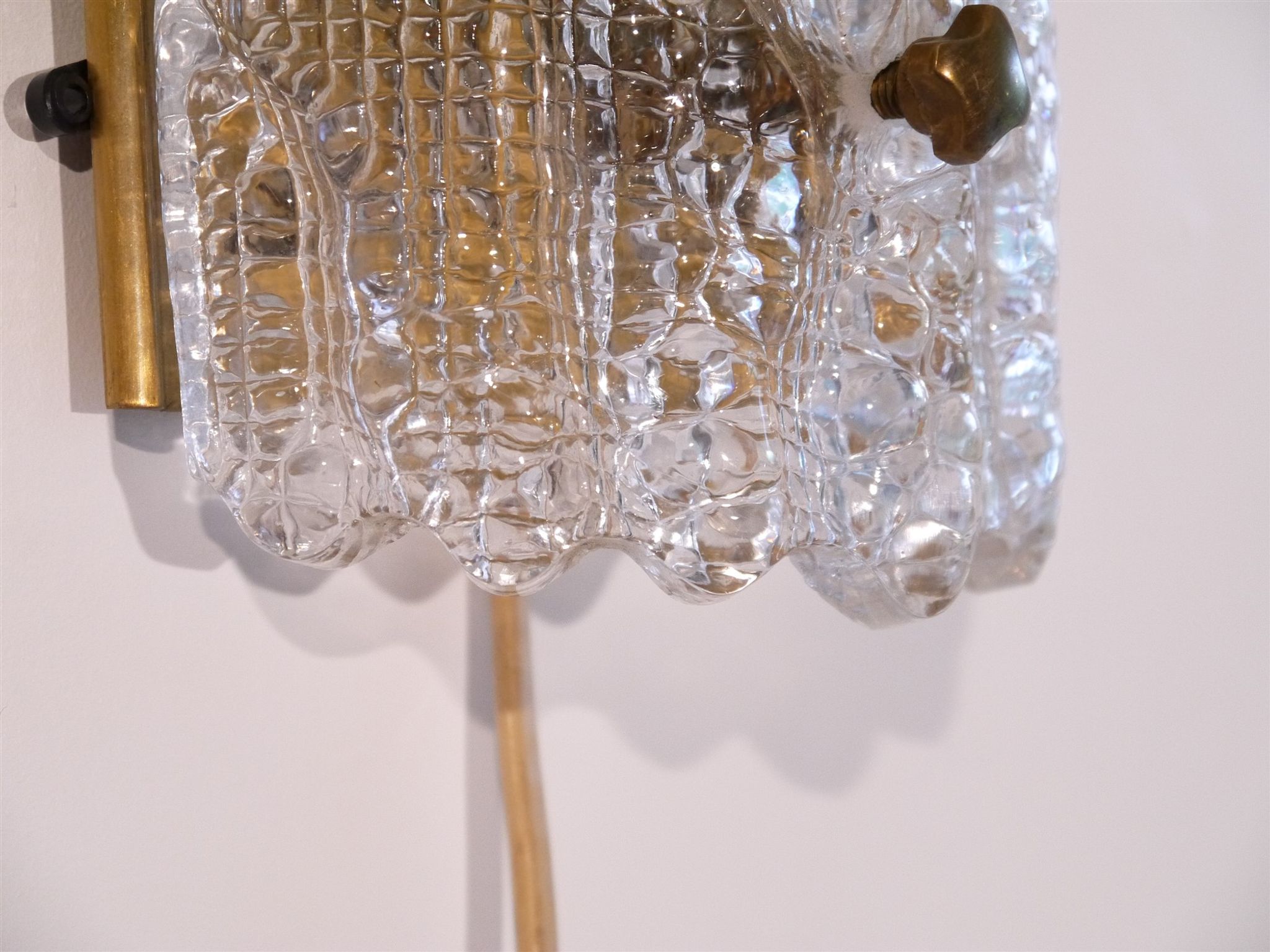 Pair of brass and crystal appliques by Carl Fagerlund for Orrefors