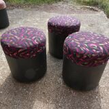 Set of 3 vintage round poufs printed 90