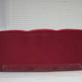 1960s, Danish 3-seater curved sofa, red furniture velour