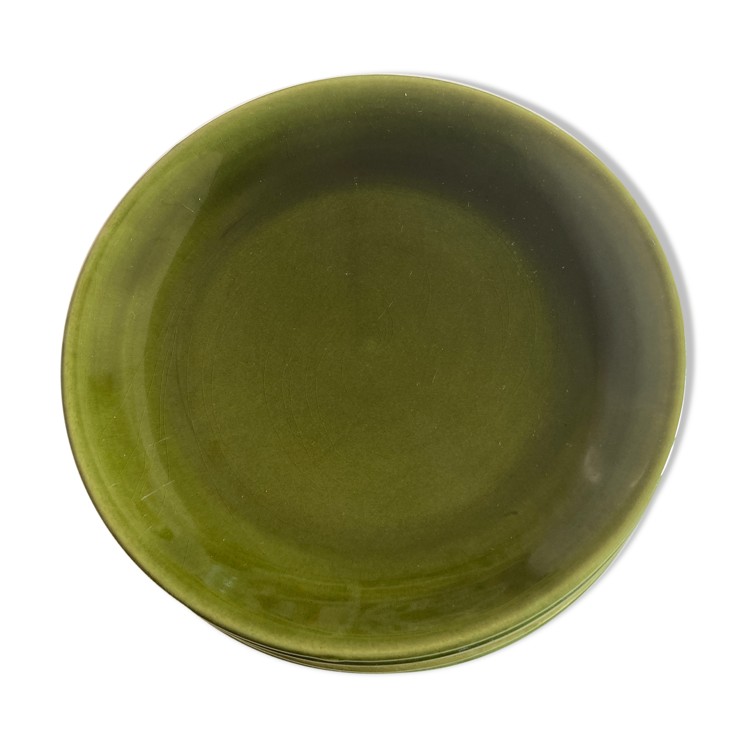 set of 6 flat plates 1960 in green faience
