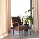 Mid Century Armchair Cacao Tweed Upholstery, 1960, Poland