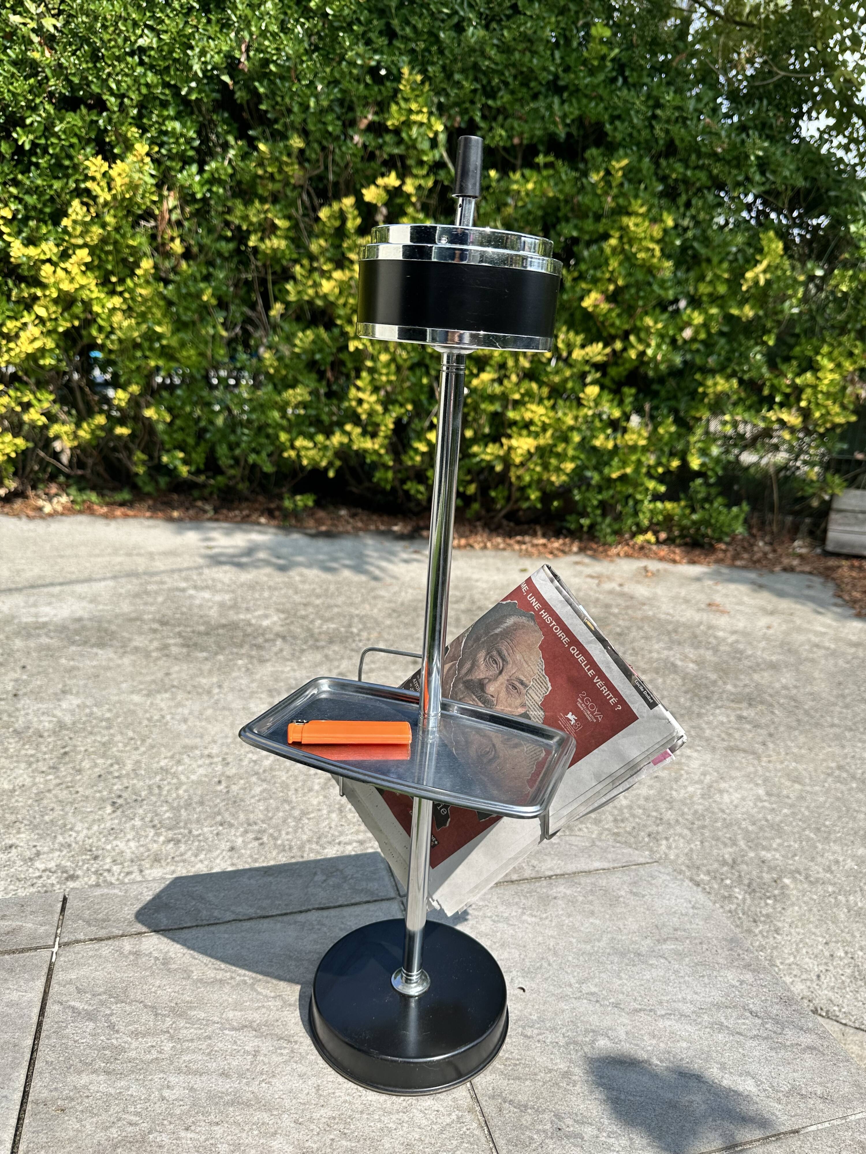 Cendrier sur Pied Vintage Années 70 - Tablette & Porte Revues/Journaux