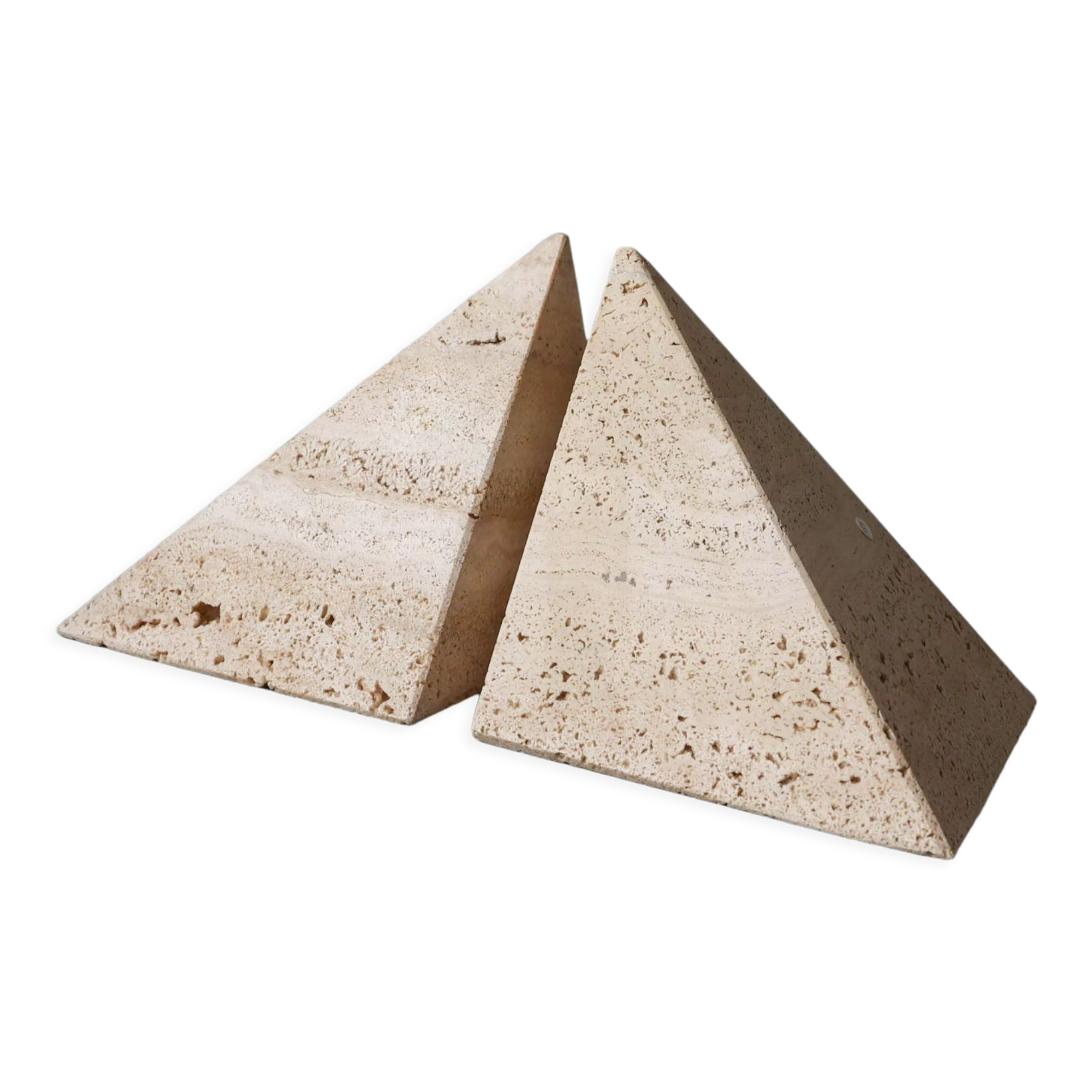 Pyramid shaped travertine bookends