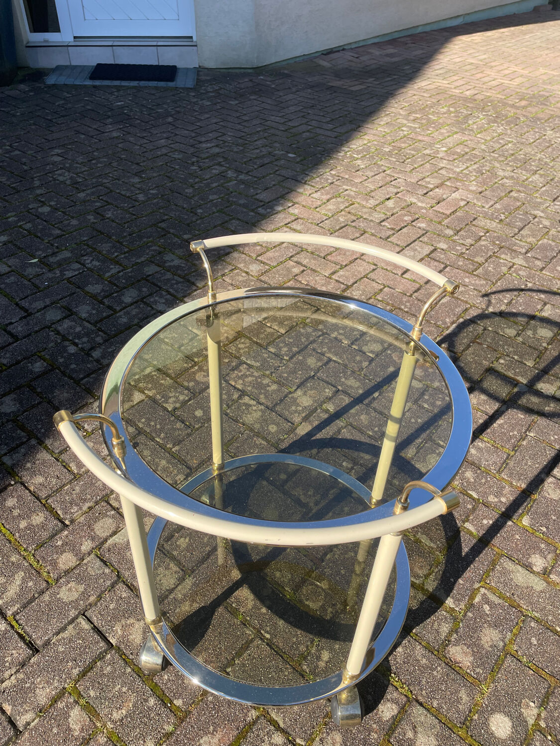 1960s glass and brass bar cart