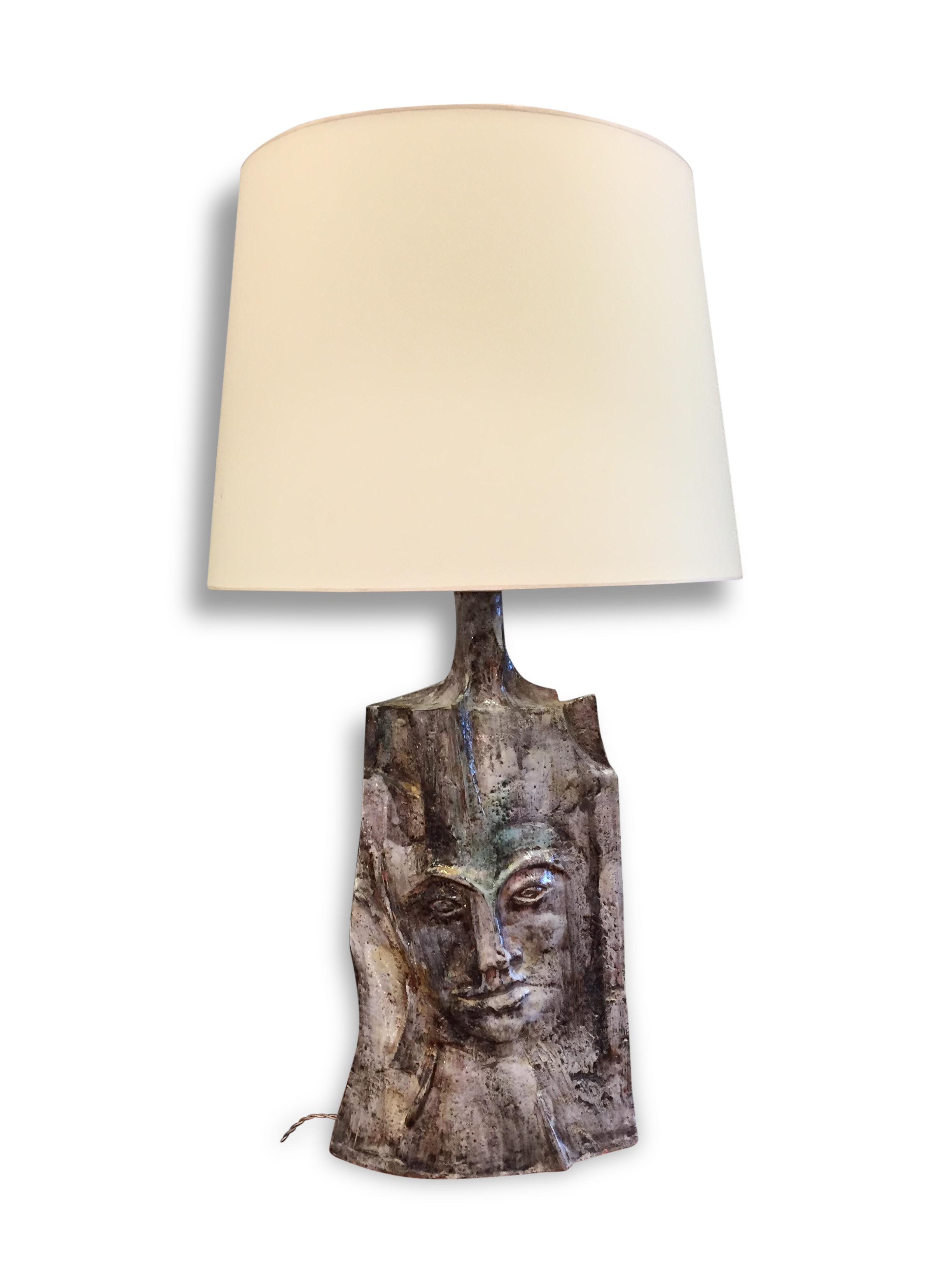 Large glazed ceramic anthropomorphic vase mounted in lamp 1970