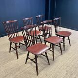 Set of 6 Tacoma Baumann bistro chairs in dark wood and brown leatherette