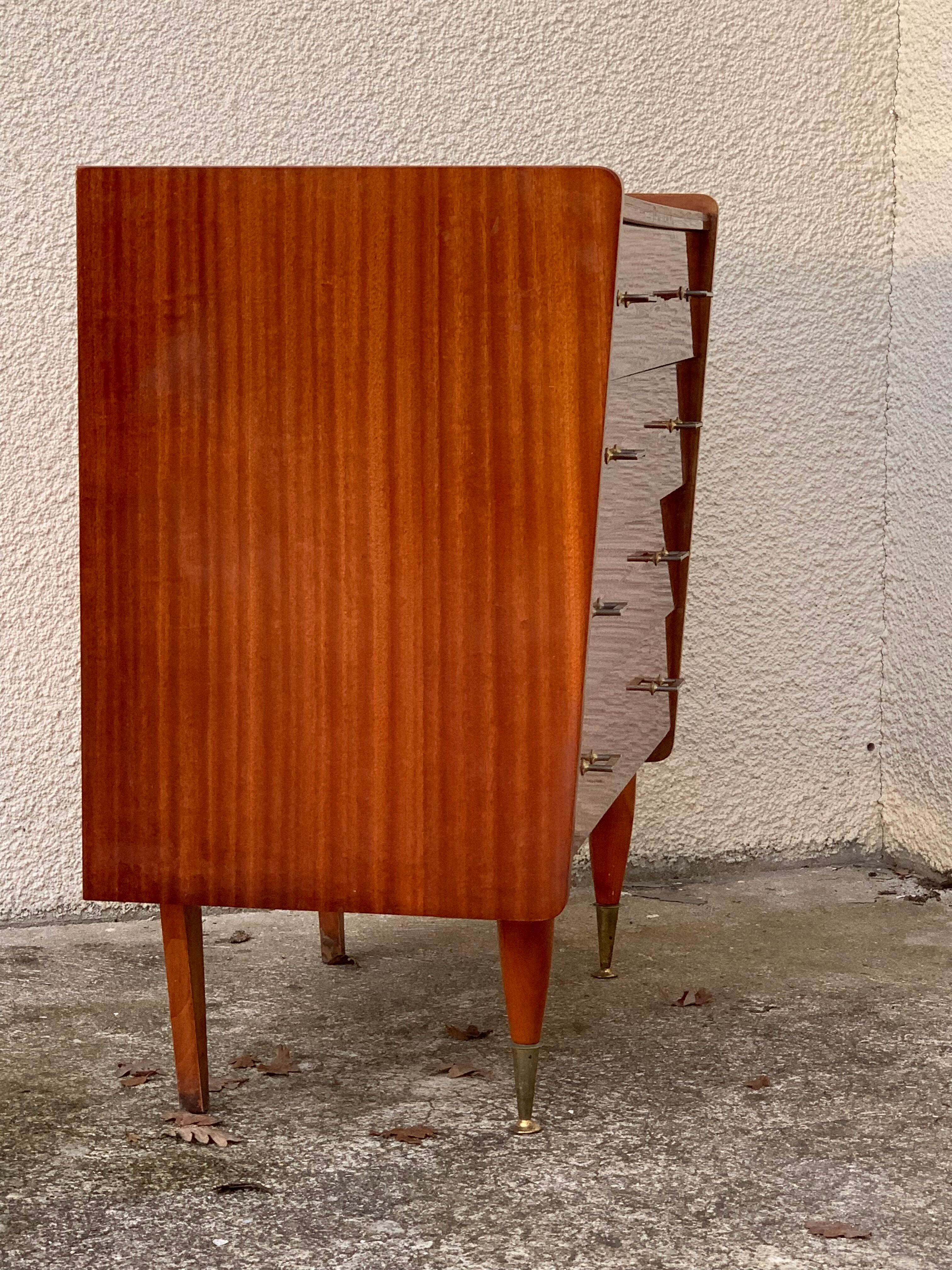 Vintage varnished teak chest of drawers 1970