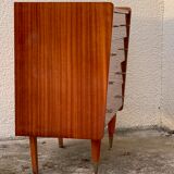 Vintage varnished teak chest of drawers 1970