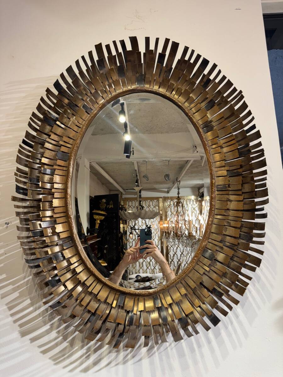 Brutalist brass mirror attributed to Curtis Jere from the 1970s.