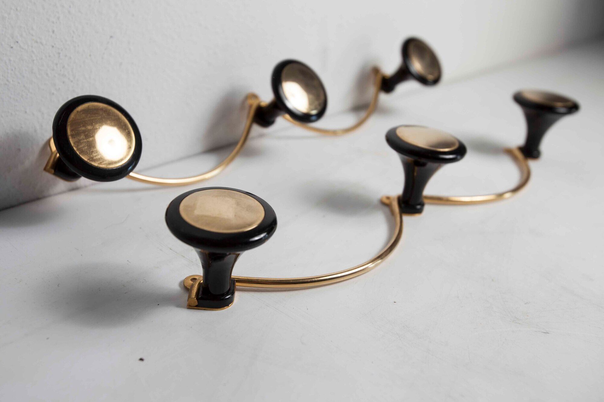 Pair of coat racks 3 hooks 1960 brass and plastic