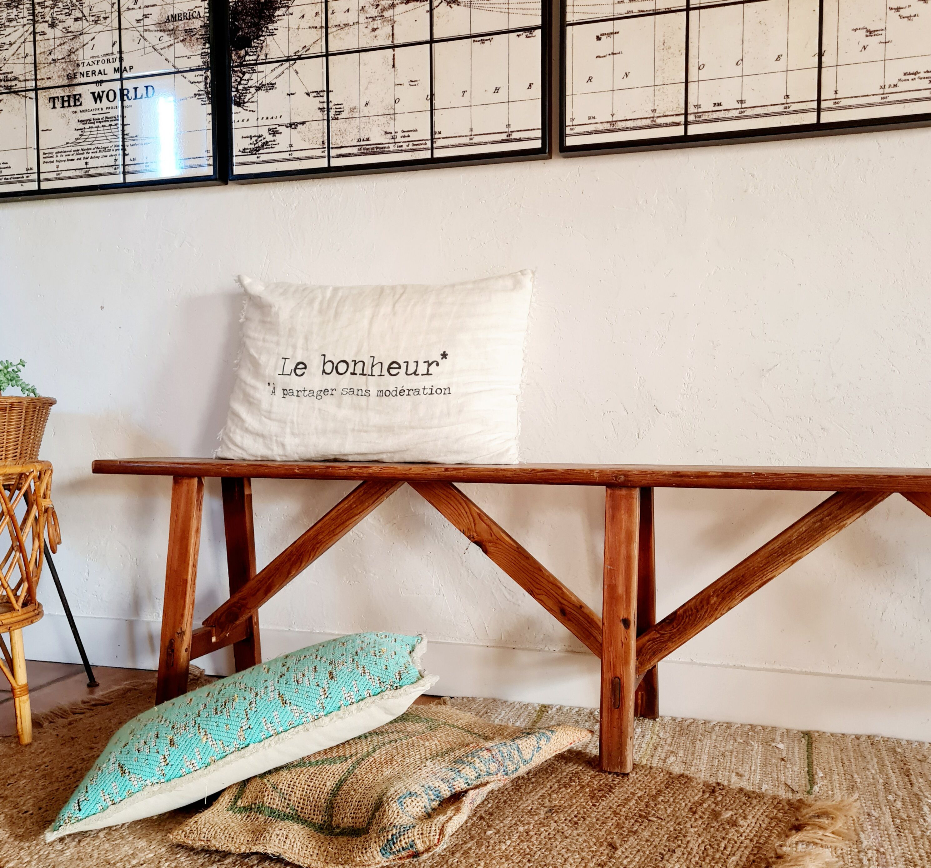 Old wooden farmhouse bench