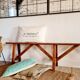 Old wooden farmhouse bench