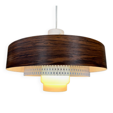 Lampe suspendue vintage – métal et opaline