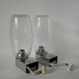 Pair of designer wall lights in blown glass and chrome by inda circa 1960-1970