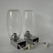 Pair of designer wall lights in blown glass and chrome by inda circa 1960-1970