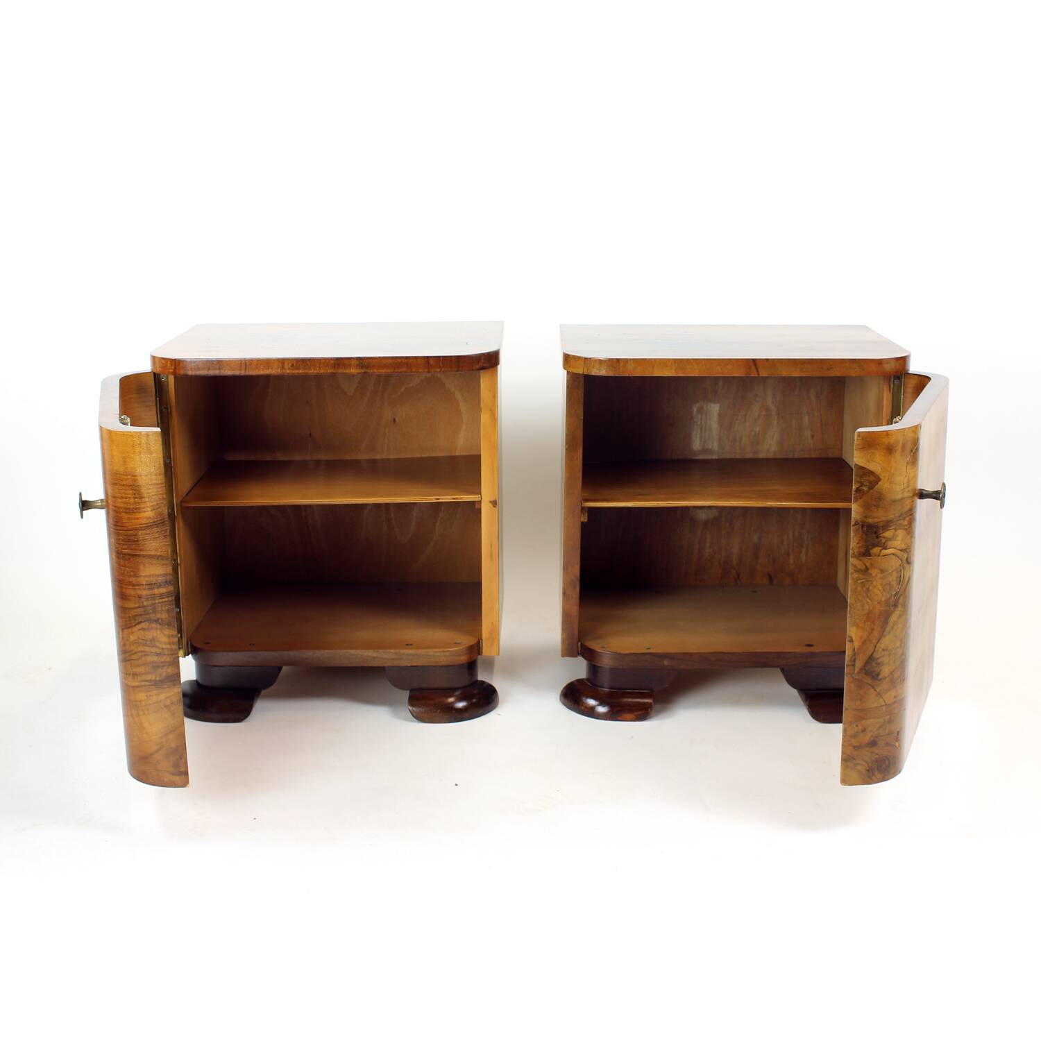Minimalistic Art Deco Bedside Tables In Walnut Veneer, Czechoslovakia 1930s