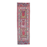 Tapis couloir vintage turc Oushak fait main en laine et coton rose des années 1970 86x286