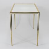 A pair of brass and white mirror tables from Vereinigte Werkstätten, Germany, 1970s.