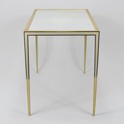 A pair of brass and white mirror tables from Vereinigte Werkstätten, Germany, 1970s.