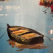 Original Swedish Oil on Canvas – “Boats” by Lennart Börje – Signed – Vintage & Framed 88.5 cm x 48.5 cm (34.8" × 19")