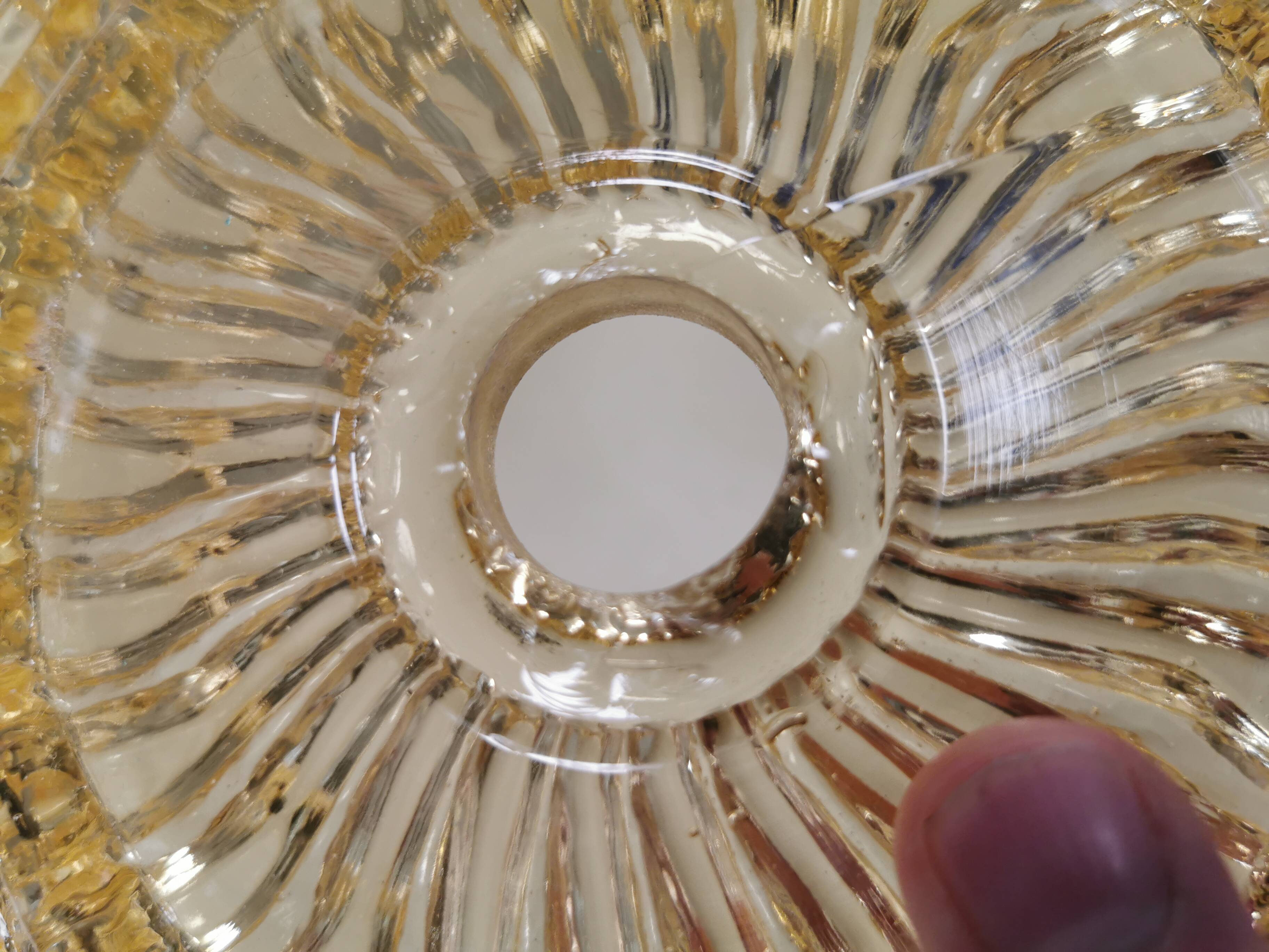 Vintage ceiling lamp in brass and golden/champagne crystal glass 1960s