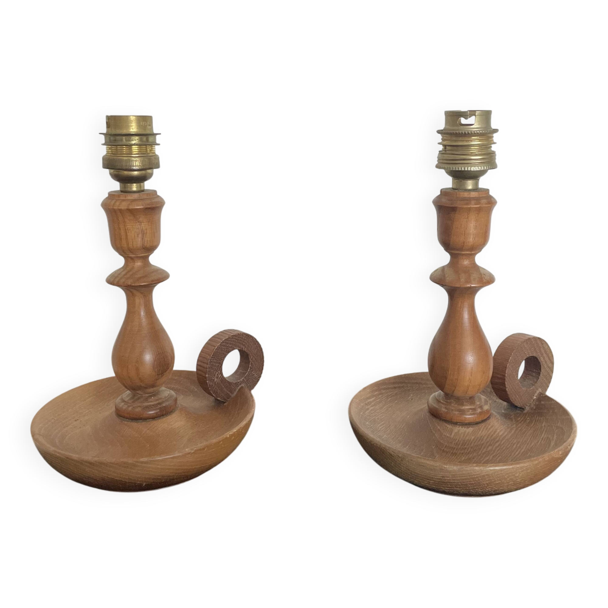 Pair of turned wooden lamp bases from the 60s