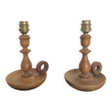 Pair of turned wooden lamp bases from the 60s