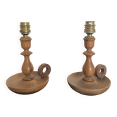 Pair of turned wooden lamp bases from the 60s