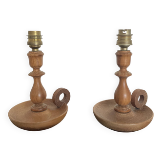 Paire de pieds de lampe bois tournée années 60