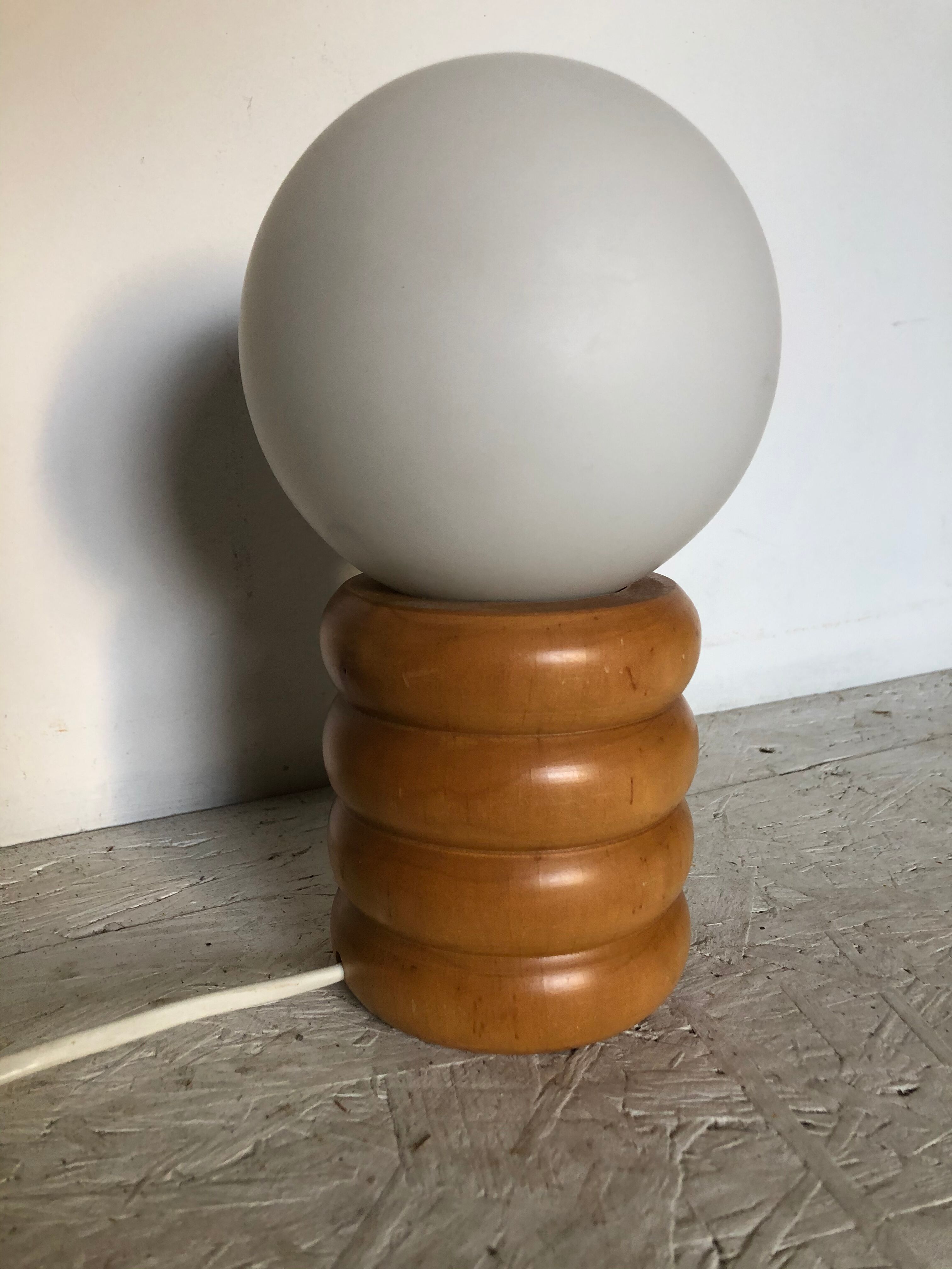 Scandinavian wooden lamp and white opaline circa 1970