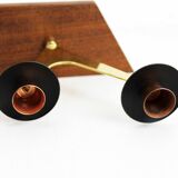 Double teak and brass candle holder