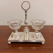 Vintage silver-plated salt and pepper shaker set in crystal.